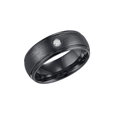Triton 8mm Black Tungsten Carbide Domed With Rims Wire Brush Comfort Fit Diamond Band 22-4130