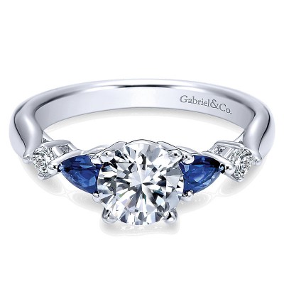 14K White Gold Diamond ANd SApphire Twisted Shank With Rounded Shank 14K White Gold Engagement Ring