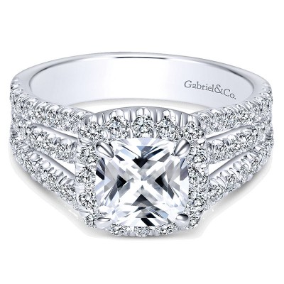 14K White Gold Diamond Cushion Cut Halo Triple Pave 14K White Gold Engagement Ring ER8903W44Jj