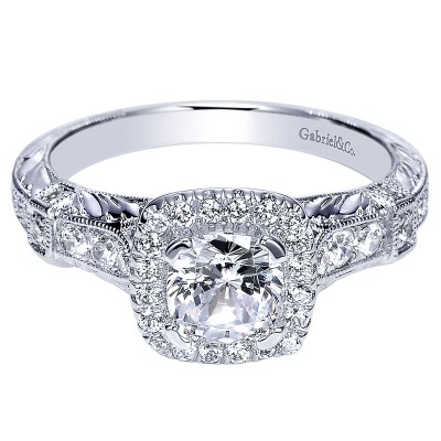 Engagement Ring 14k White Gold Diamond Halo