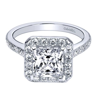 Engagement Ring 14k White Gold Diamond Halo