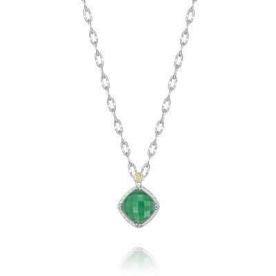 Petite Gem Pendant featuring Clear Quartz over Green Onyx