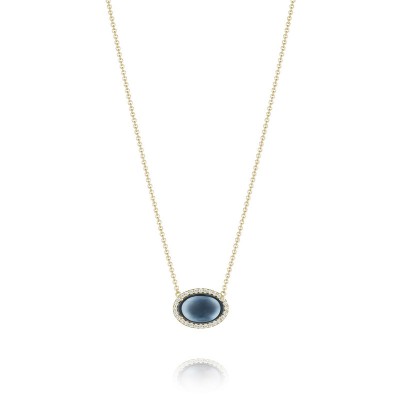 Oval Cabochon Necklace featuring Sky Blue Topaz over Hematite