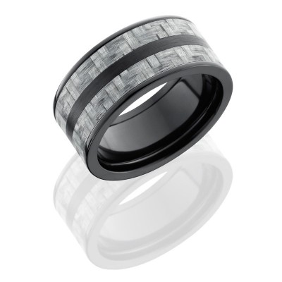 Lashbrook Zirconium 10mm Flat Band With 2 Stripes Of 3mm Silver Carbon Fiber ZC10F23/SILVERCF