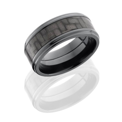 Lashbrook Zirconium 9mm Flat Band With 5mm Of Carbon Fiber And Grooved Edges ZC9FGE15/CF