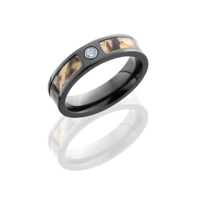 Lashbrook Zirconium 5mm Flat Band With 3mm Of Realtree Max4 Camo And Flush Set White Round Diamond Z