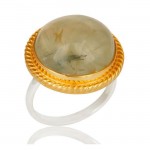 Cabochon Prehnite Ring In Mixed Metal
