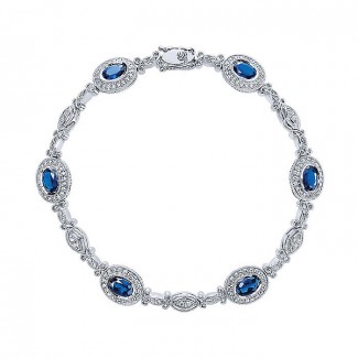 14k White Gold Diamond And Sapphire Tennis Bracelet
