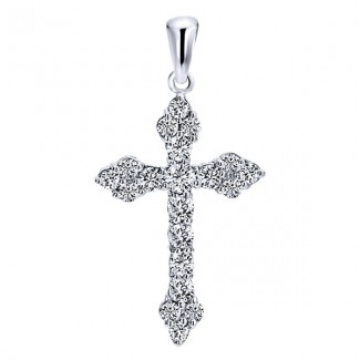14k White Gold Diamond Cross Cross Pendant