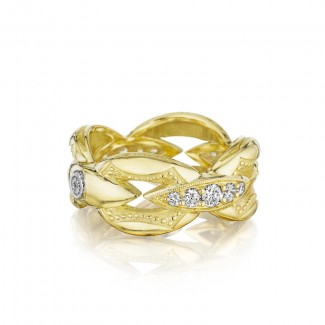 Pav&eacute; Bold Crescent Links Ring in Silver sr186y
