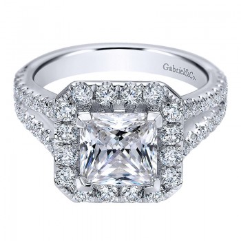Engagement Ring 14k White Gold Diamond Halo