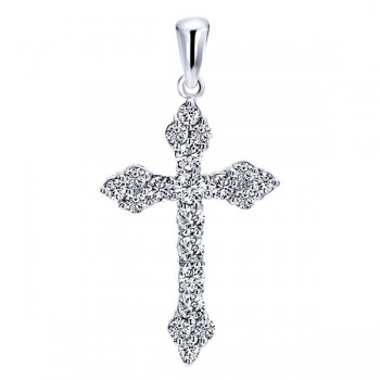 14k White Gold Diamond Cross Cross Pendant
