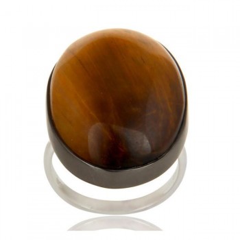 Tiger'S Eye Ring In Mixed Metal